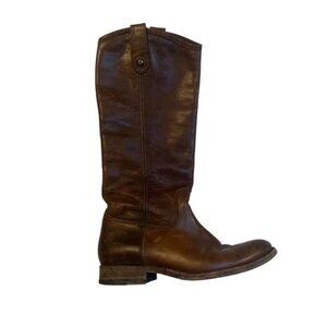 Frye Melissa Button Cognac Distressed Tall Riding Boots 6 B